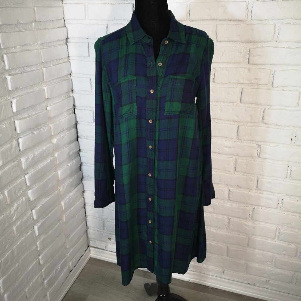 Old Navy Ladies Size XS Navy & Green Plaid Button Front Made in India Dress